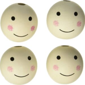 Houten kralen met gezichtje, wit, 25mm, 8 stuks.