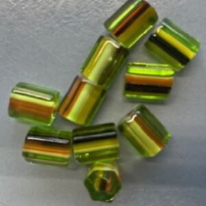 OUTLET Glazen kralen vijhoekig cylinder (80mm), 10 st, fancy groen