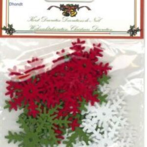 OUTLET Vilten sneeuwvlokjes 30mm, 30st, rood, groen en wit a 10 stuks