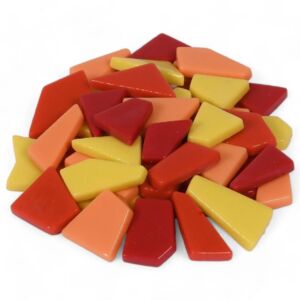 Fantasy glasmozaiek, polygonaal, 200 gr, rood / geel mix