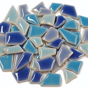 Keramische mozaiekstukjes, 200 gram, ca. 180 st, blauw mix
