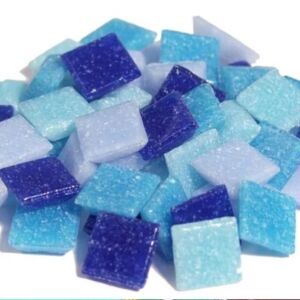 Glasmozaieksteentjes, 20x20 mm 200 gr blauwmix