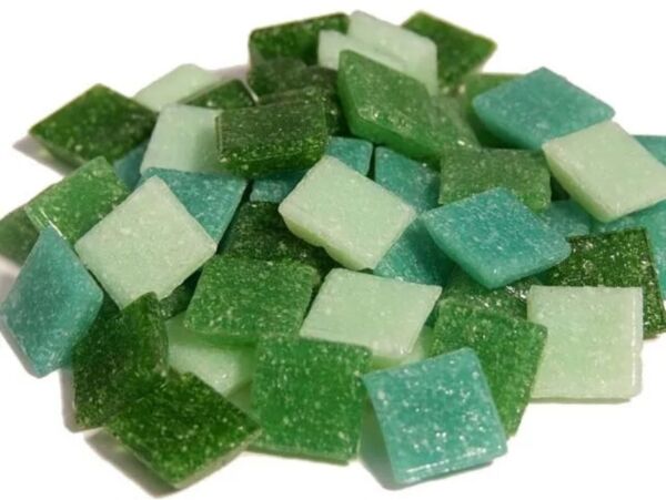 Glasmozaieksteentjes, 20x20 mm 200 gr groen mix