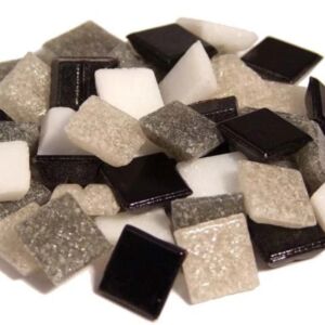Glasmozaieksteentjes, 20x20 mm 200 gr grijs mix