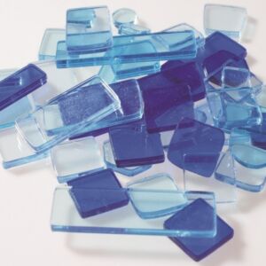 Acrylmozaiek 100 gram, blauw mix in diversen vormen