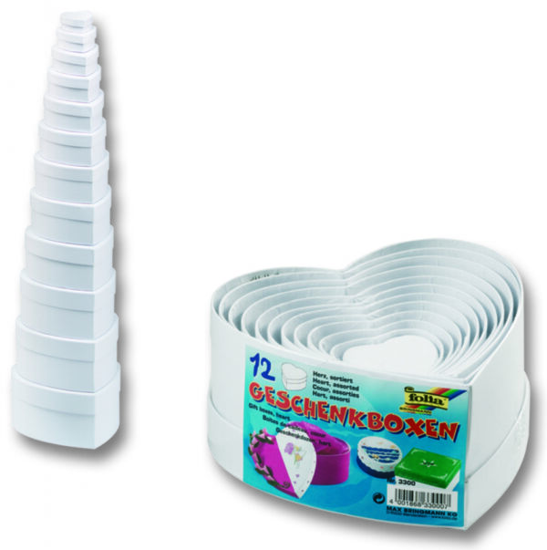 Wit kartonnen doosjes, assortiment 12 stuks hart
