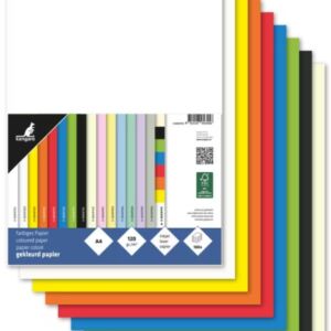 Gekleurd tekenpapier, 120gr, A4, 100 vel, assortiment helder