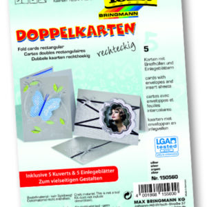 Dubbele wenskaarten rechthoek 5st zilver