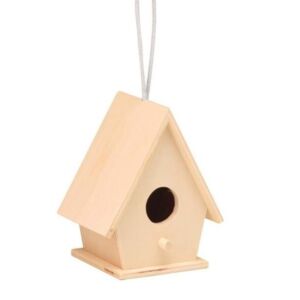 Houten vogelhuisje, puntdak, 10 x 7.5 x 12.5 cm