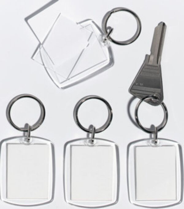 Transparante sleutelhangers, 30x40mm, met sleutelring, 10st