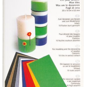 Kaarsenversierwas, 10x20cm, 10 vel, assortiment