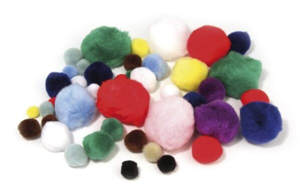 Pompoentjes/pompons/pompoms, assortiment 100 stuks, diverse maten