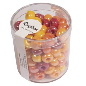 Glazen kralen/rocailles, 8,7 mm, 55 gram, Kleurmix geel/rood/oranje