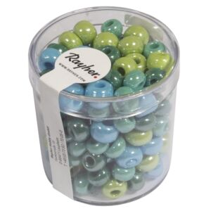 Glazen kralen/rocailles, 6,7mm, 55 gram, Kleurmix groen / lichtblauw