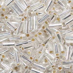 Glazen staafkralen met zilveren kern, 2x11mm, 16gr, zilver
