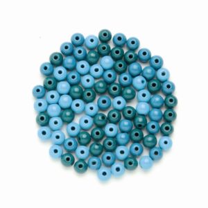 Houten kralen, rond, 10 mm, 47 stuks, turkooismix