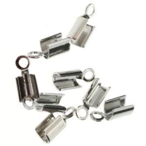 Leerkapjes / veterklemmen, 7x3mm, 8 stuks, zilverkleurig