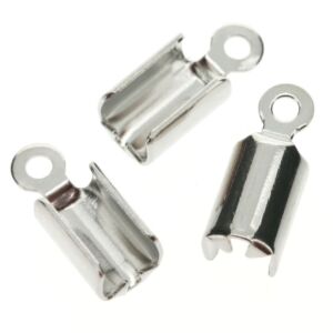 Leerkapjes / veterklemmen, 12x5mm, 6 stuks, zilverkleurig