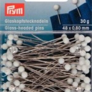 Glaskopspelden met witte knop 0,8mm 48mm 30 gram