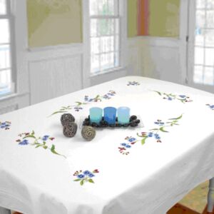 Voorbedrukt tafellaken om te borduren, 130x200cm, blauw bloemen