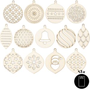 Houten kerstboom ornamenten, 13 stuks