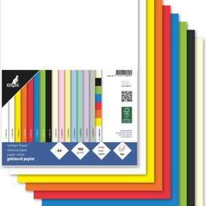 Gekleurd tekenpapier, 160gr, A4, 50 vel, assortiment helder