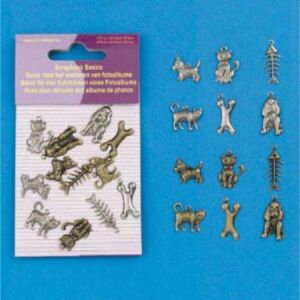 Scrapbook embellishments / basics, honden en poezen, 12 stuks, inclusief plakkertjes