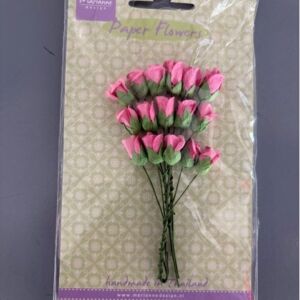 Papieren bloemen, rozenknop, helderroze, 16 stuks