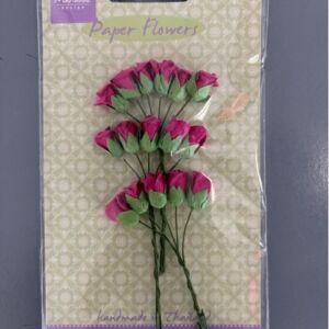 Papieren bloemen, rozenknop, donkerroze, 16 stuks