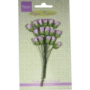 Papieren bloemen, rozenknop, licht lavendel, 16 stuks