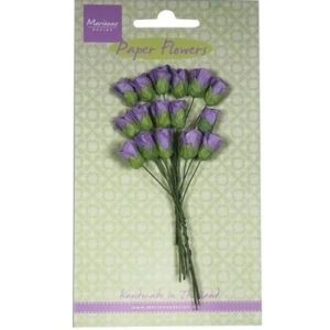 Papieren bloemen, rozenknop, donker lavendel, 16 stuks