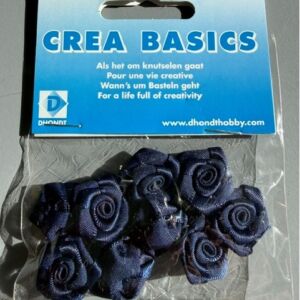 Satijnen roosje donkerblauw, 10 stuks
