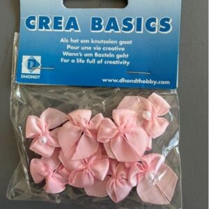 Satijnen strikjes met parel roze, 10 stuks