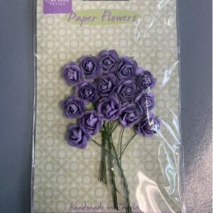 Papieren bloemen, rozen, donker lavendel, 15 stuks
