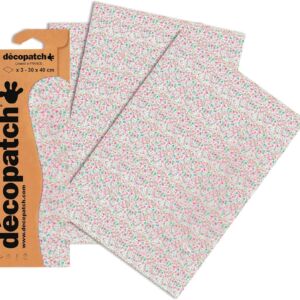Decopatchpapier A3 - roze bont wit strooibloemen, 3 vel C717