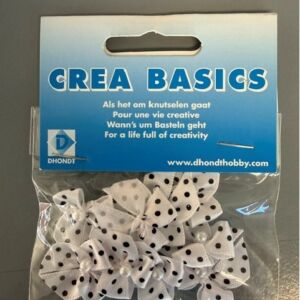 Satijnen strikjes polka dot met parel wit, 10 stuks